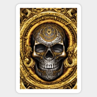 Skull With Gold Ornaments | Gold Skull Artwork | Armored Skull | Dystopian Skull Sticker